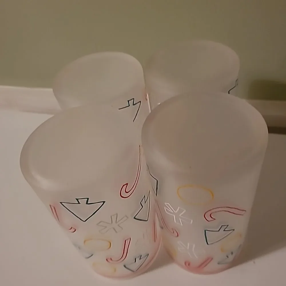 Set of Four Frosted Christmas Glasses
